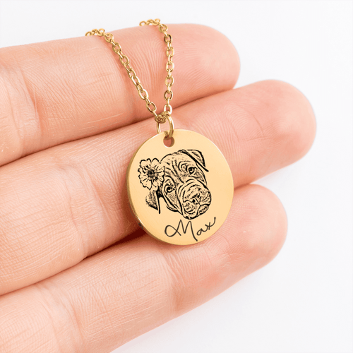 Dog Portrait Necklace — Laser Engraved Pendant