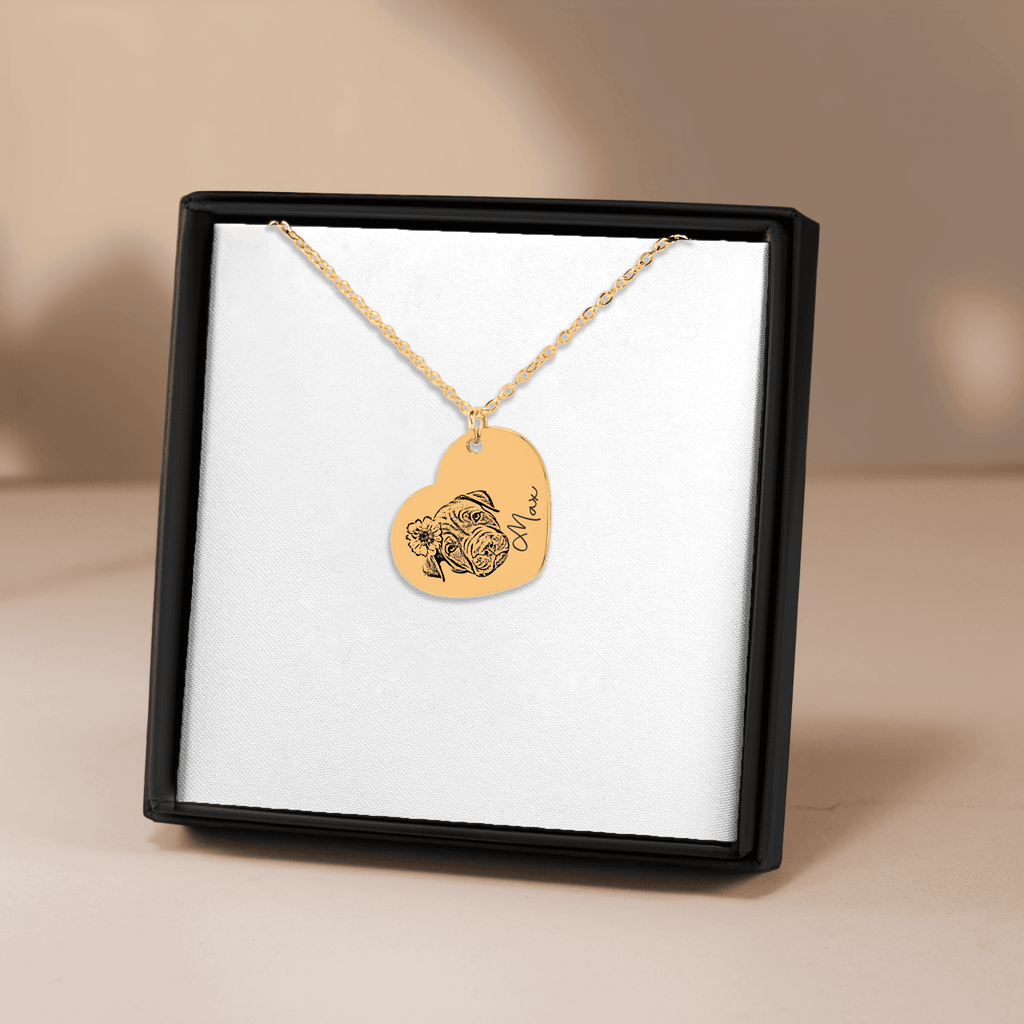 Pet Portrait Heart Necklace — Laser Engraved