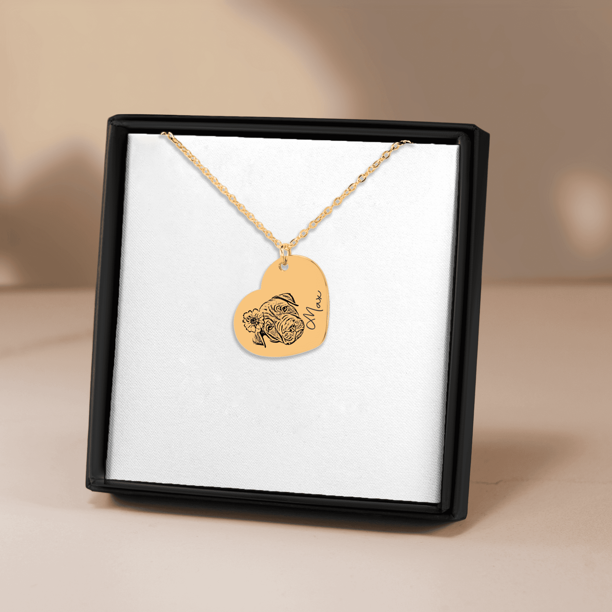 Pet Portrait Heart Necklace — Laser Engraved