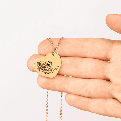 Pet Portrait Heart Necklace — Laser Engraved