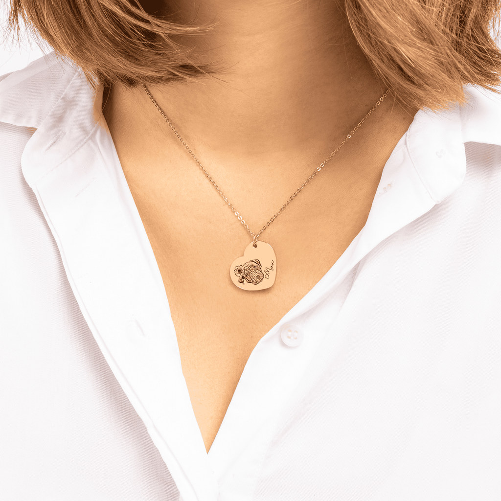 Pet Portrait Heart Necklace — Laser Engraved