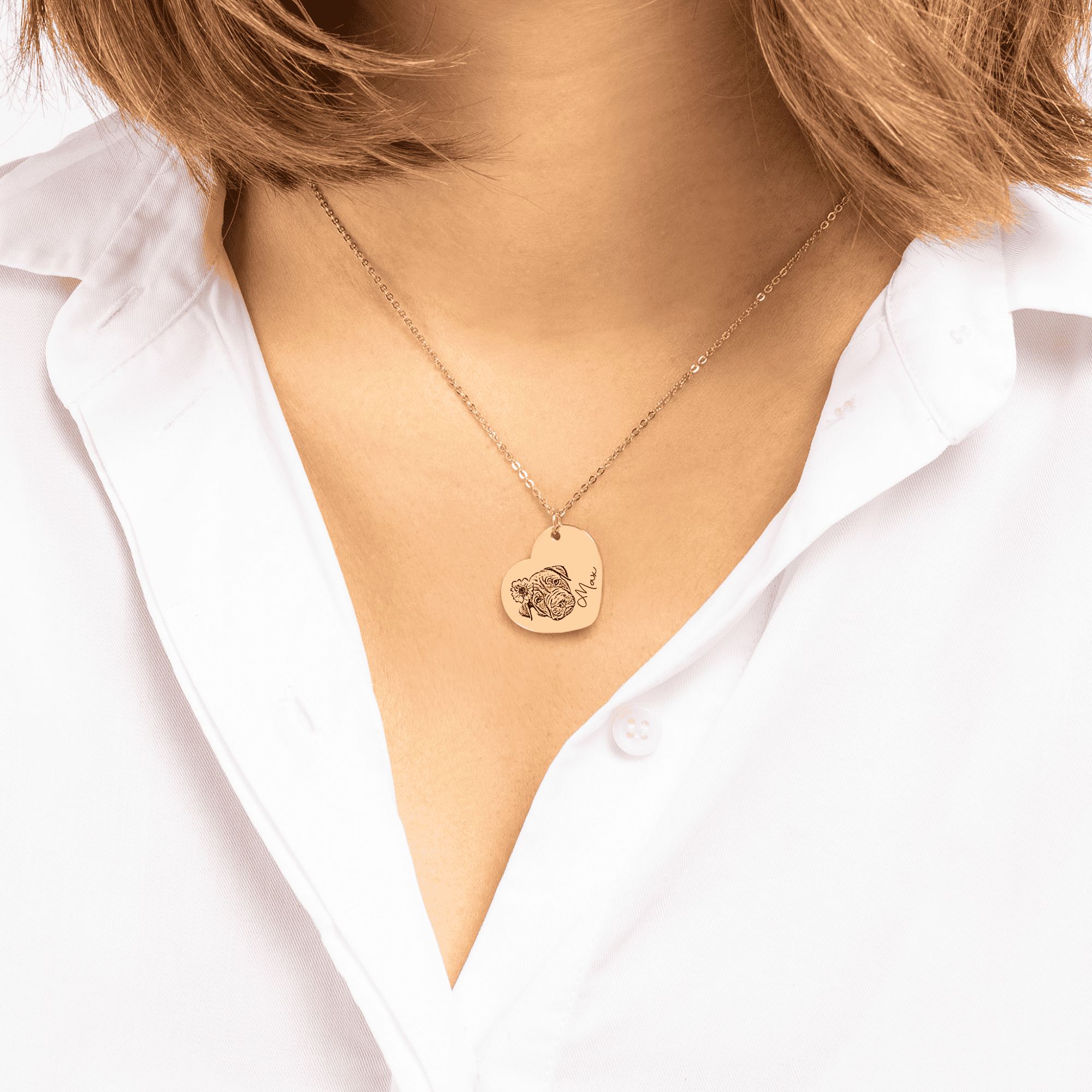 Pet Portrait Heart Necklace — Laser Engraved