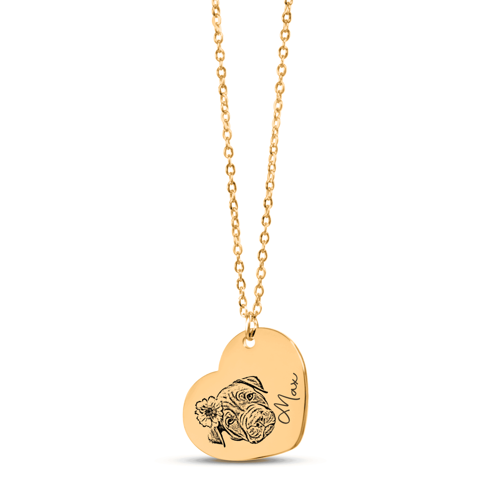 Pet Portrait Heart Necklace — Laser Engraved