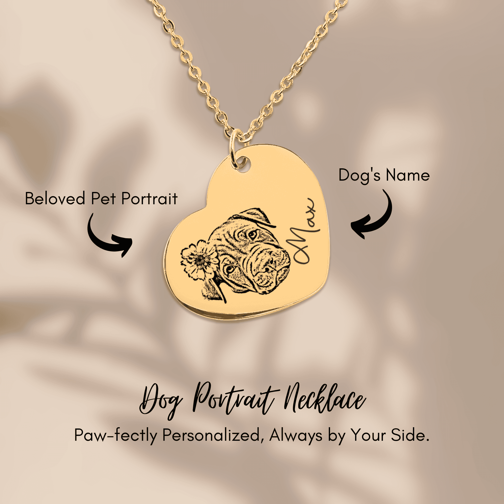 Pet Portrait Heart Necklace — Laser Engraved