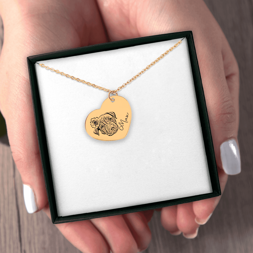 Pet Portrait Heart Necklace — Laser Engraved