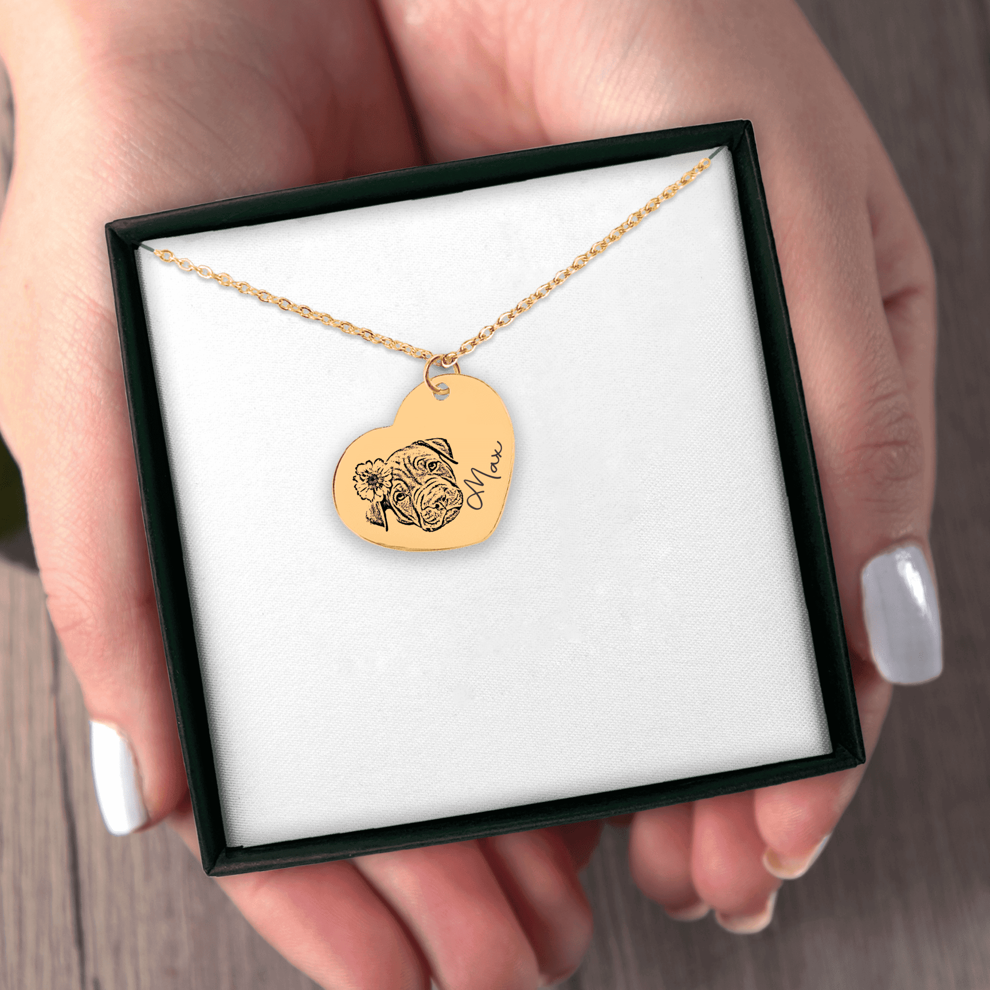 Pet Portrait Heart Necklace — Laser Engraved